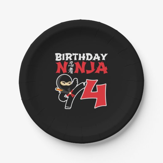 Kids Birthday Ninja - 4 Year Old Party Theme Pappteller (Vorderseite)
