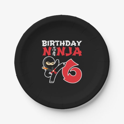 Kids Birthday Ninja - 6 Year Old Party Theme Pappteller (Vorderseite)