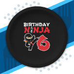 Kids Birthday Ninja - 6 Year Old Party Theme Pappteller<br><div class="desc">This Birthday Ninja 6 design makes a perfect gift for a 6 year old ninja birthday party. It features the Japanese symbol for Ninjutsu with a cartoon ninja doing a karate kick that the birthday boy or girl will love. This ninja birthday design for boys and girls is a perfect...</div>