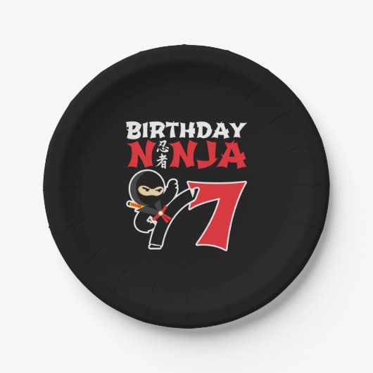 Kids Birthday Ninja - 7 Year Old Party Theme Pappteller (Vorderseite)