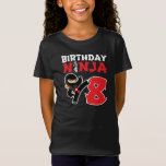 Kids Birthday Ninja - 8 Year Old Party Theme T-Shirt<br><div class="desc">This Birthday Ninja 8 Design Makes hat perfekte Gift for an 8 year old ninja birthday party. It feature the Japanese symbol für Ninjutsu with a cartoon ninja doing a karate kick that the birthday boy or girl will love. This ninja birthday design for boys and girls is hat perfekt...</div>