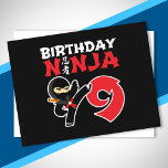 Kids Birthday Ninja - 9 Year Old Party Theme Postkarte<br><div class="desc">This Birthday Ninja 9 design makes hat perfekte gift for a 9 year old ninja birthday party. It feature the Japanese symbol für Ninjutsu with a cartoon ninja doing a karate kick that the birthday boy or girl will love. This ninja birthday design for boys and girls is hat perfekt...</div>