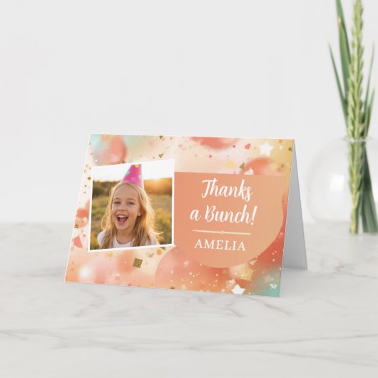 Kids Birthday Photo Thanks a Bunch Pastel Confetti Dankeskarte (Vorderseite)