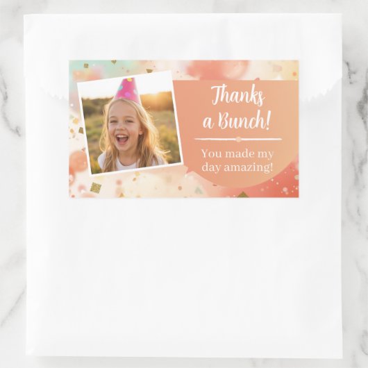 Kids Birthday Photo Thanks a Bunch Pastel Confetti Rechteckiger Aufkleber (Tasche)