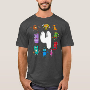 Kids Birthday Robot Four 4th Birthday T-Shirt
