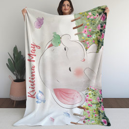 Kid's Blanket Elefant mit Vögeln Blush Bloral Fleecedecke