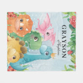 Kid's Blanket mit Dinosauriern + Tropische Blätter Fleecedecke (Vorderseite (Horizontal))