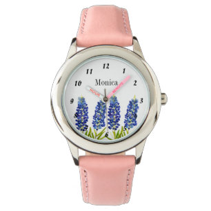 Kids Blaue Hauben Texas Blumen Name Rosa Armbanduhr
