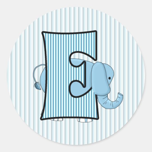 Kids Blue Elephant Mit Monogramm Letter E Runder Aufkleber (Vorderseite)