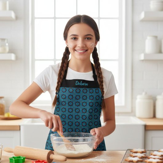 Kids' Blue Geometric Pattern Custom Name Apron Schürze