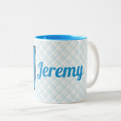 Kids Blue Jackrabbit Monogram Letter J and Name Zweifarbige Tasse (VorderseiteRechts)