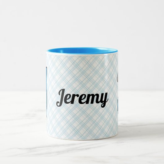 Kid's Blue Jackrabbit Monogram Letter J mit Name Zweifarbige Tasse (Mittel)