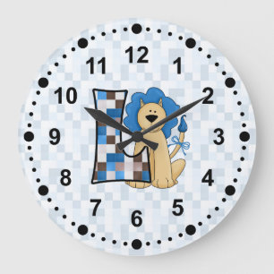 Kids Blue Lion Patchwork Mongoram Letter L Große Wanduhr
