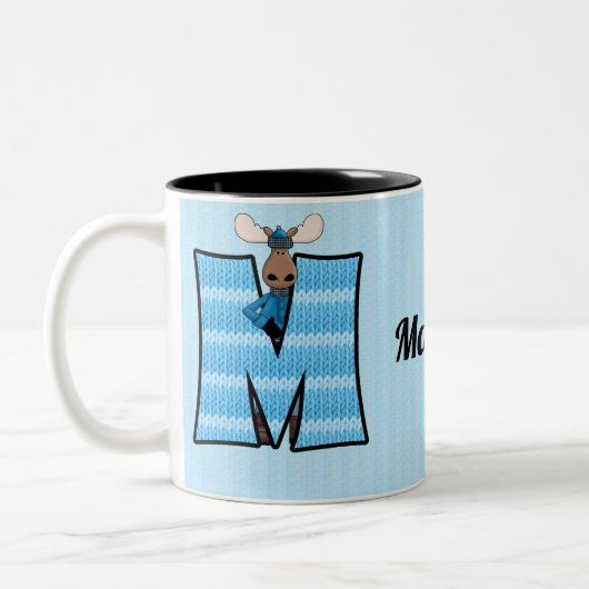 Kid's Blue Moose Monogram Letter M with Name Zweifarbige Tasse (Links)