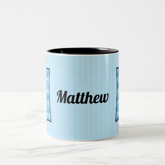 Kid's Blue Moose Monogram Letter M with Name Zweifarbige Tasse (Mittel)