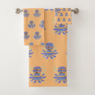 Kids Blue Octopus Coral Badhandtuch Set
