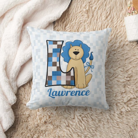 Kids Blue Patchwork Lion Monogram Letter L Kissen (Decke)