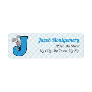 Kid's Blue Plaid Monogram J Address