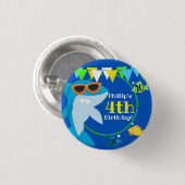 Kids Blue Shark Fintastic Birthday Button (Vorne & Hinten)