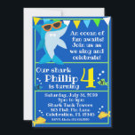 Kids Blue Shark Fintastic Birthday Einladung<br><div class="desc">Feiern Sie Ihren kleinen Hai zum Geburtstag! Dieses hübsche Blau mit Sonnenbrillen ist ein Hit für Ihr Party. Sämtliche Texte können auf der Einladung angepasst werden. Blasen und Fische sorgen für unterhaltsame Details. Ideal für alle Untersee-Party oder Hai-Party. Grafik nach PrettyGrafik.</div>