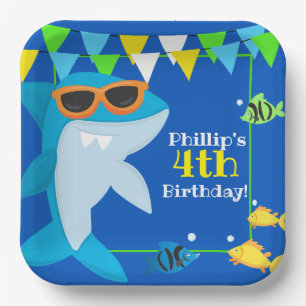 Kids Blue Shark Fintastic Birthday Pappteller