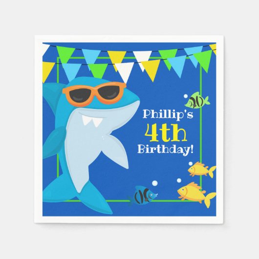 Kids Blue Shark Fintastic Birthday Serviette (Vorderseite)