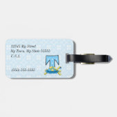 Kids Blue Turtle Monogram T Gepäckanhänger (Rückseite horizontal)