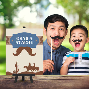 Kids Blue Western "Grab a stache" Gastgeschenk Sig Poster