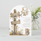 Kids Boho Woodland ThemenGeburtstagsparty Einladung (Stehend Vorderseite)