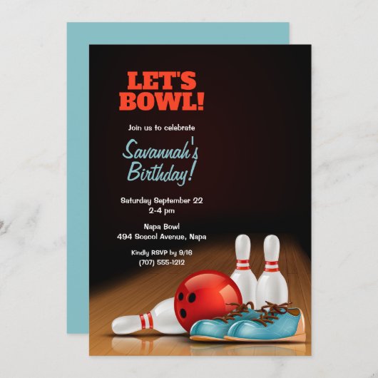 Kids Bowling Birthday Party Einladung (Vorne/Hinten)