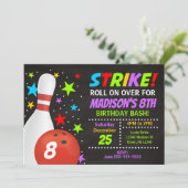 Kids Bowling Strike Geburtstagsfeier Einladung (Stehend Vorderseite)
