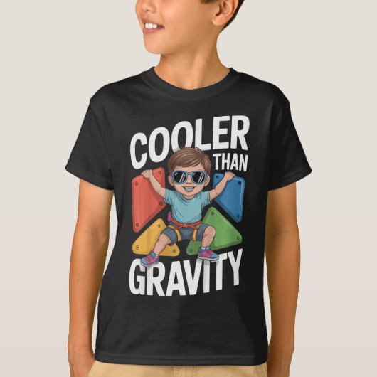 Kids Boy Bouldering Cooler Than Gravity Rock Climb T-Shirt (Vorderseite)