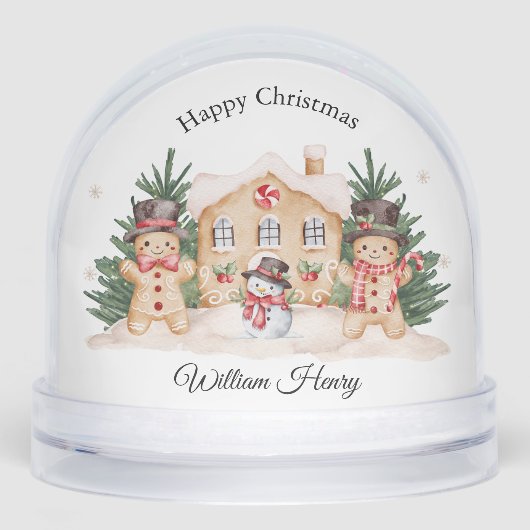 Kids Boy Gingerbread Snowman Festive Snow Globe Schneekugeln (Vorderseite)
