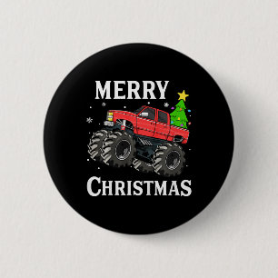 Kids Boys Christmas Monster Truck Kids Merry Chris Button