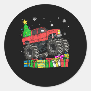 Kids Boys Christmas Monster Truck Kids Merry Chris Runder Aufkleber