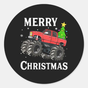 Kids Boys Christmas Monster Truck Kids Merry Chris Runder Aufkleber