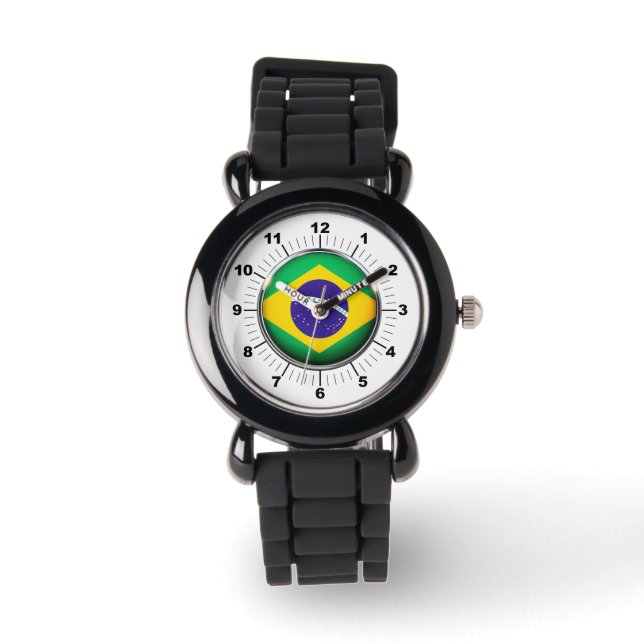 Kid's Brasilien Flag Silver Glitzer Strap Watch Armbanduhr (Vorderseite)