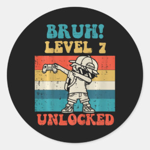 Kids Bruh Level 7 freigeschaltet Gamer Dab Retro 7 Runder Aufkleber