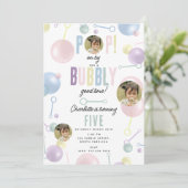 Kids Bubble Party POP auf By Birthday Custom Foto Einladung (Stehend Vorderseite)