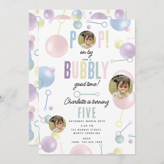 Kids Bubble Party POP auf By Birthday Custom Foto Einladung (Vorne/Hinten)