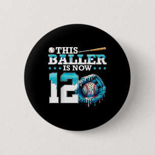 Kids Bysebyll Drip 12. Geburtstagsfeier Sport Fan Button