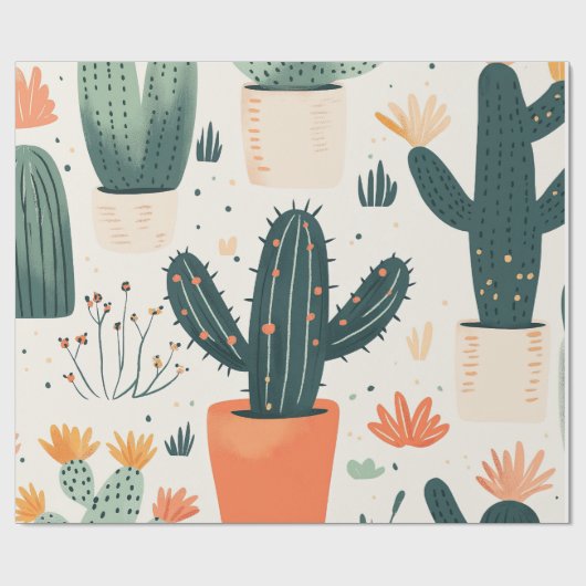 Kids Cactus Wrapping Paper Geschenkpapier (Flach)