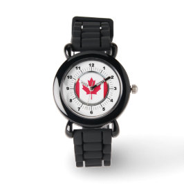 Kid's Canada Flag Silver Glitzer Strap Watch Armbanduhr