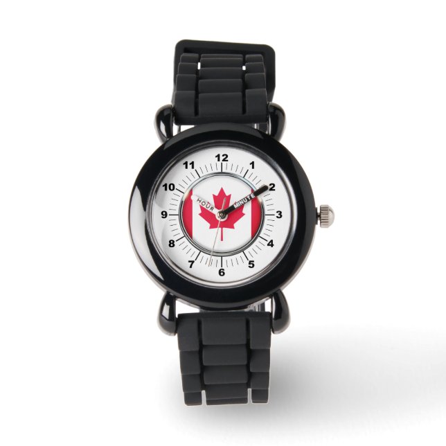 Kid's Canada Flag Silver Glitzer Strap Watch Armbanduhr (Vorderseite)