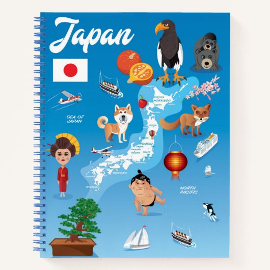Kids Cartoon Map Japan Notizblock (Vorderseite)
