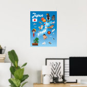 Kids Cartoon Map of Japan Poster (Heimbüro)