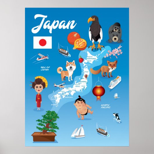 Kids Cartoon Map of Japan Poster (Vorne)