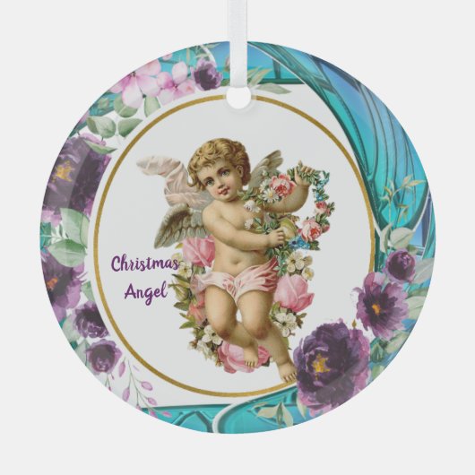 Kids Christmas Angel Lila gestettetes Glas Wreath Ornament Aus Glas (Vorderseite)