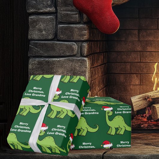 Kids Christmas Dinosaurier Niedlich Custom Green  Geschenkpapier