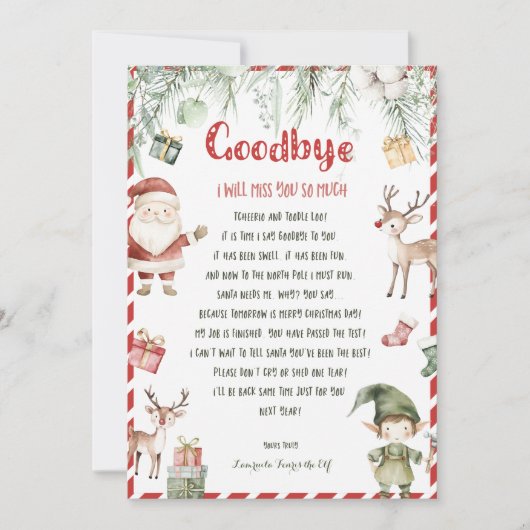 Kids Christmas Girl Elf Goodbye Letter Invitation Einladung (Vorderseite)